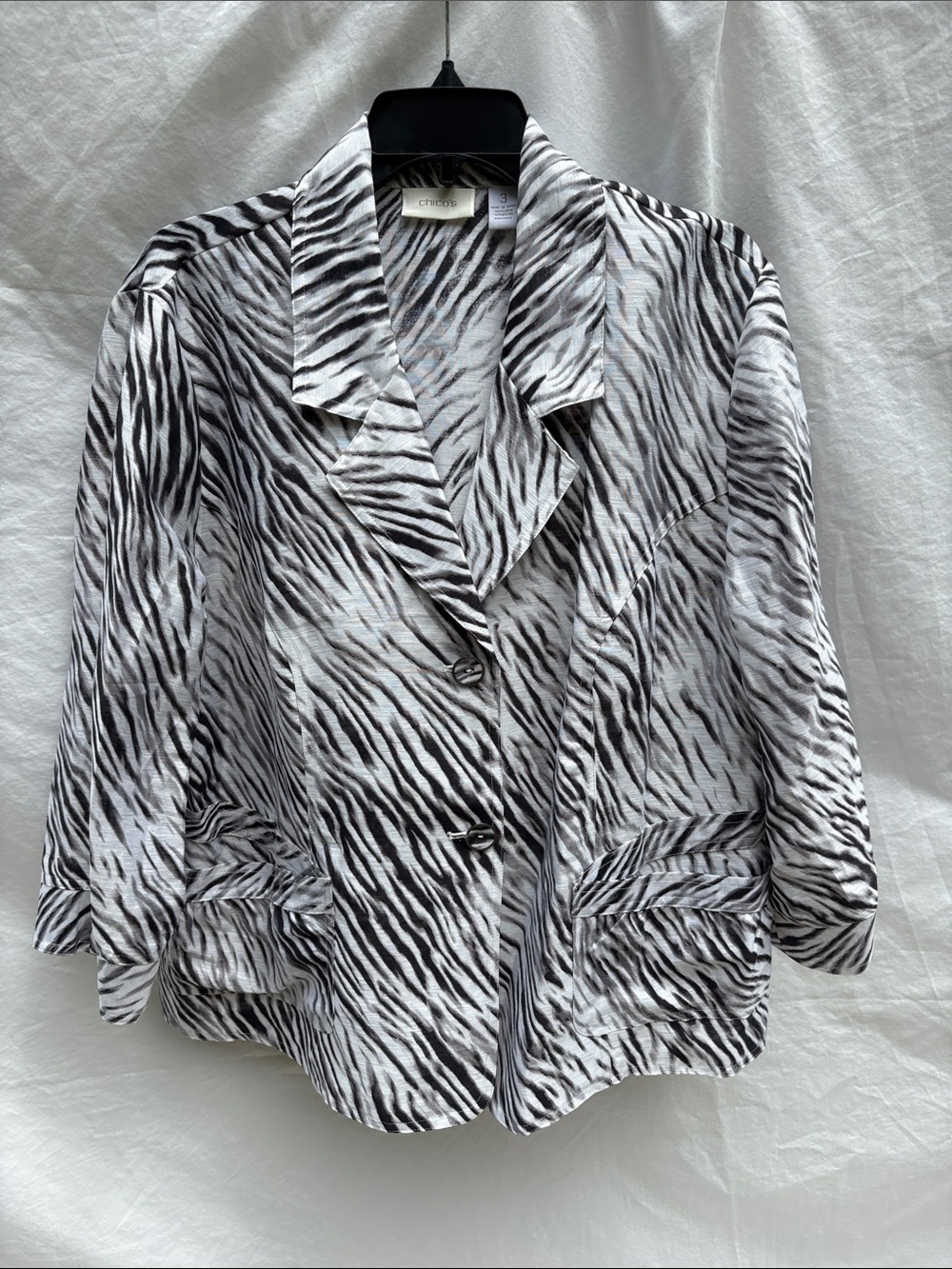 Chico's Black and White Zebra Print Linen Blazer
